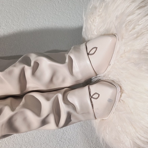 Women Fold Over Western Boots Chunky Heel Pointed Toe Cowboy Knee High Boots. - Picture 6 of 16